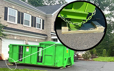 image of dumpster with close up stop installed